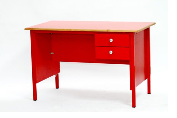 Bureau maitre rouge avec tiroirs en bois